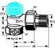 Thermostatventilunterteil in Eckform mit Anschluss für Rohrleitungen, abgebildet mit klarer Kennzeichnung für die Marke IMI Hydronic Engineering.